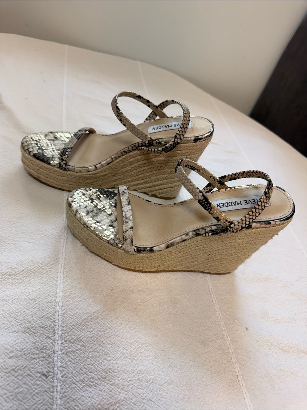Steve Madden Snakeskin Print Espadrille Wedge Sandals - Beige/Tan